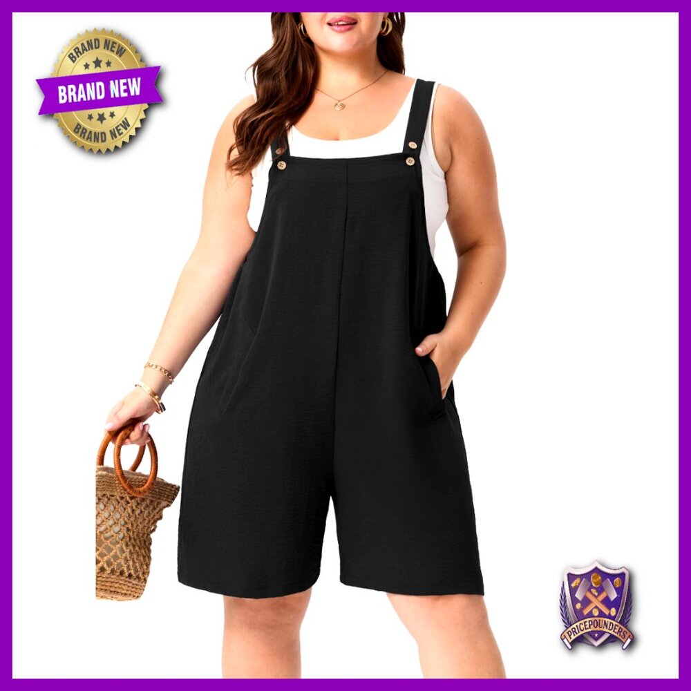 Plus Size Romper Adjustable Straps Pockets Lightw… - image 1